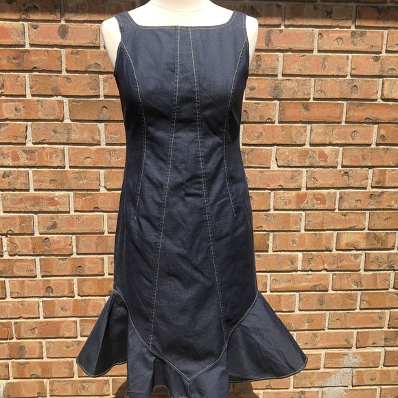 Citrine Navy Blue Dress With Flounce Hem Size 4 - Picture 5 of 7